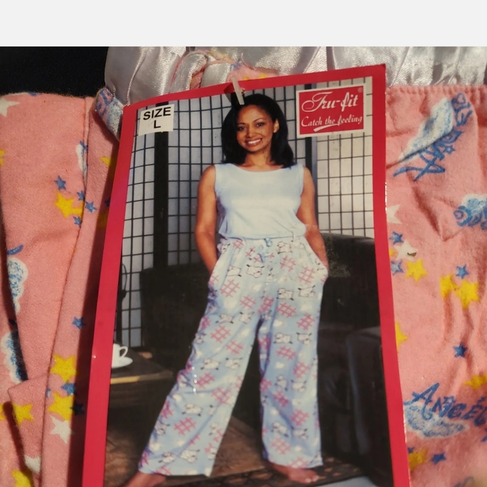 Tru-Fit Womens Cotton Pajama Bottomvsize L Pink blue Angel stars New With tag